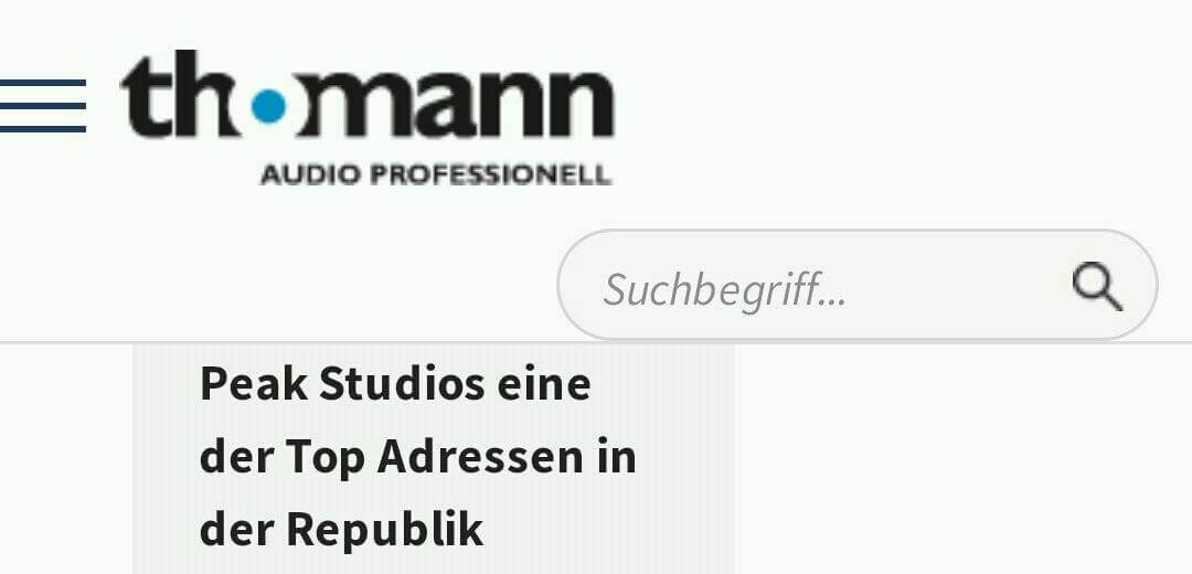 Musikhaus Thomann bezeichnet Peak-Studios als Top Tonstudio, Mixing Studio und Mastering Studio Adresse in Deutschland