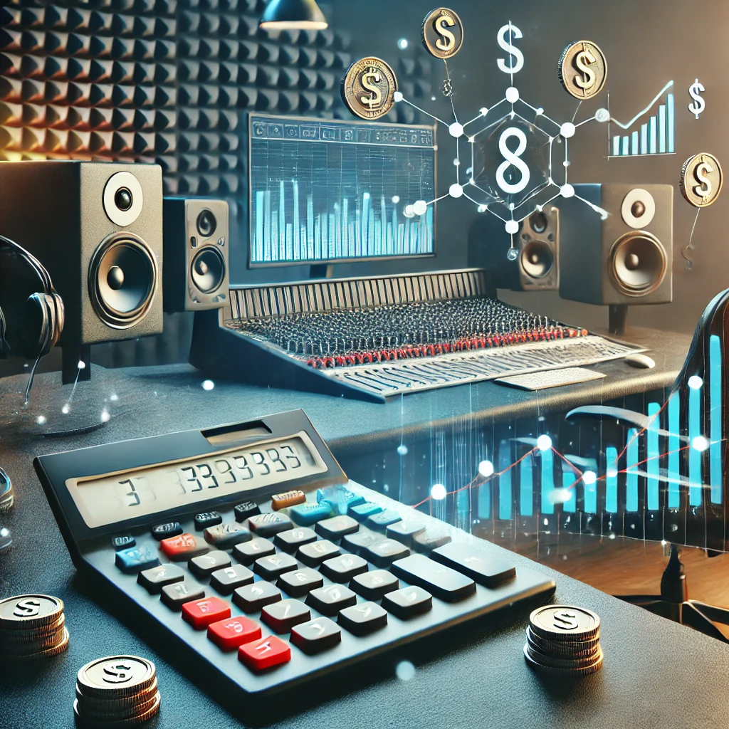 Online Tonstudio Preisgestaltung, Monitorboxen, Taschenrechner, Mischpult