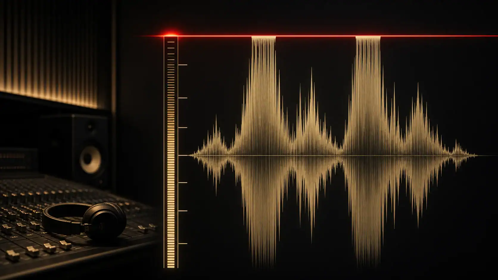 dBFS-Skala mit 0-dBFS-Grenze und abgeschnittener Waveform-Spitze (Clipping)