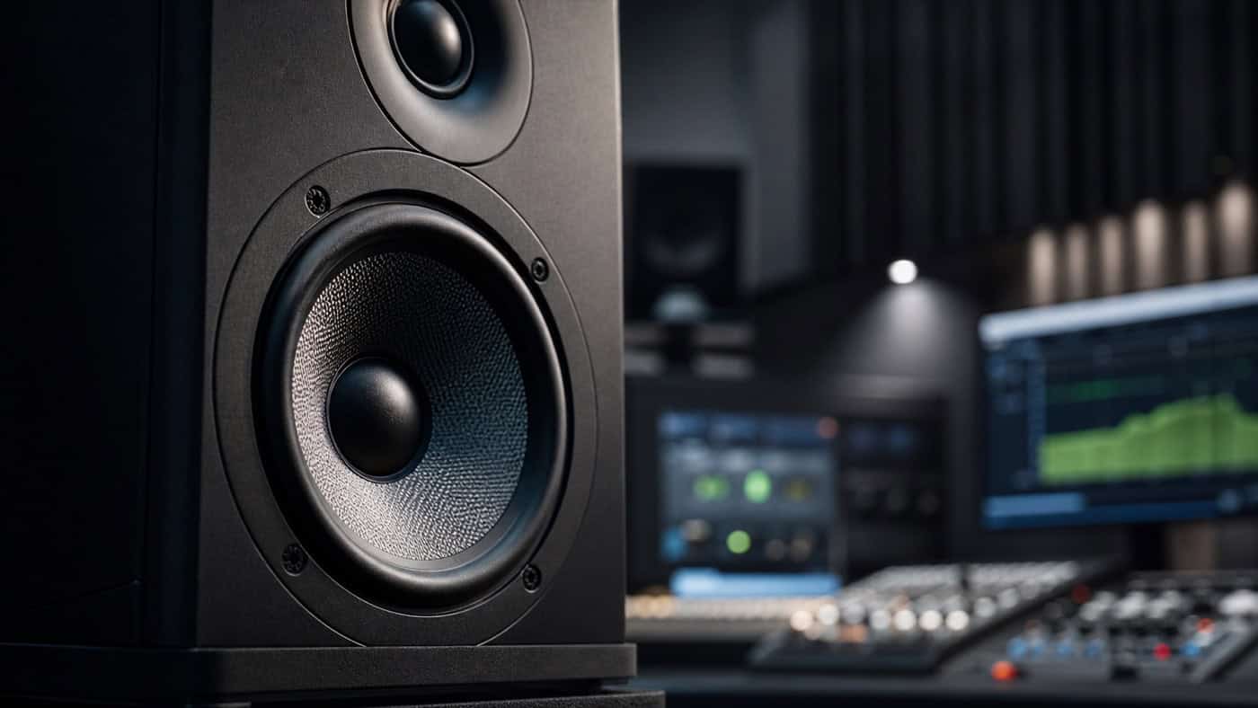 Moniteur de studio haut de gamme pour la salle de mastering, avec cône de woofer à éclairage latéral spectaculaire et haute définition.