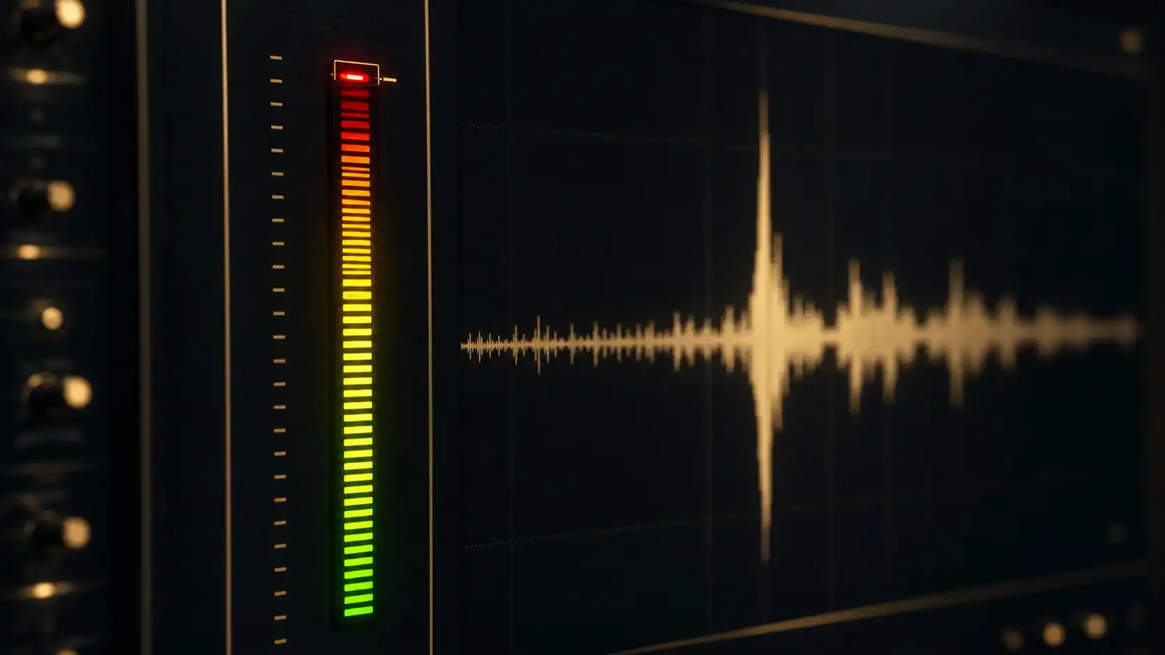 Peak-Meter: LED-Pegelanzeige mit Spitzenpegel kurz unter 0 dBFS