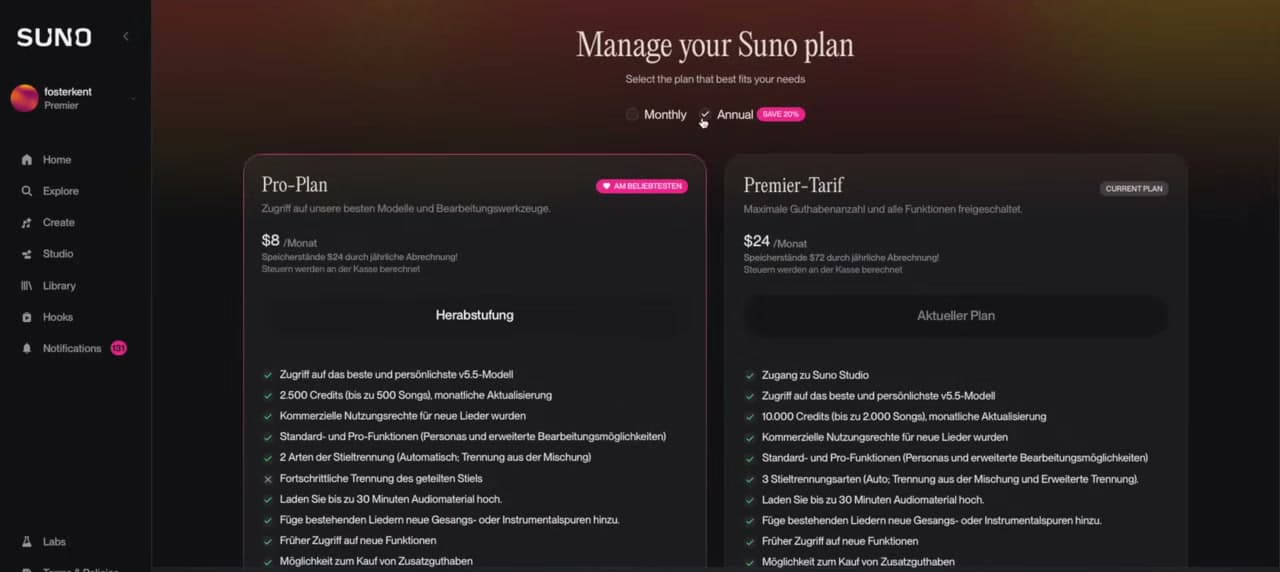 Preisübersicht: Pro-Plan und Premier-Tarif im Vergleich